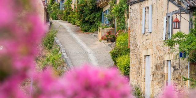 Ruelle fleurie du village de Beynac et Cazenac en Périgord